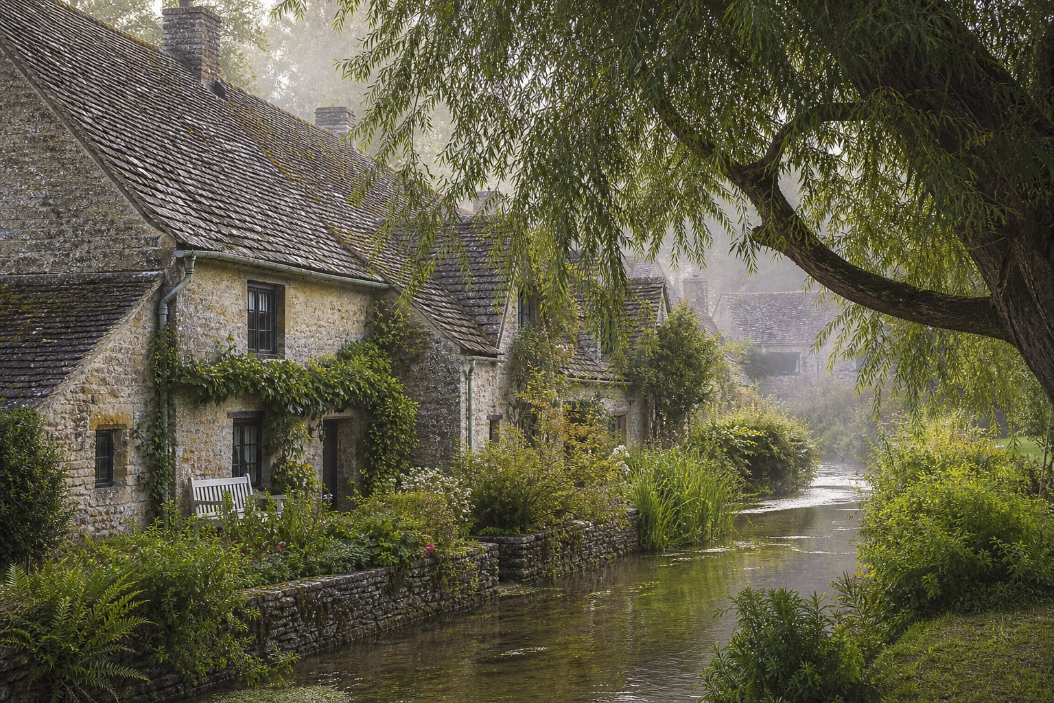 Bibury stone holiday cottage beside the Coln