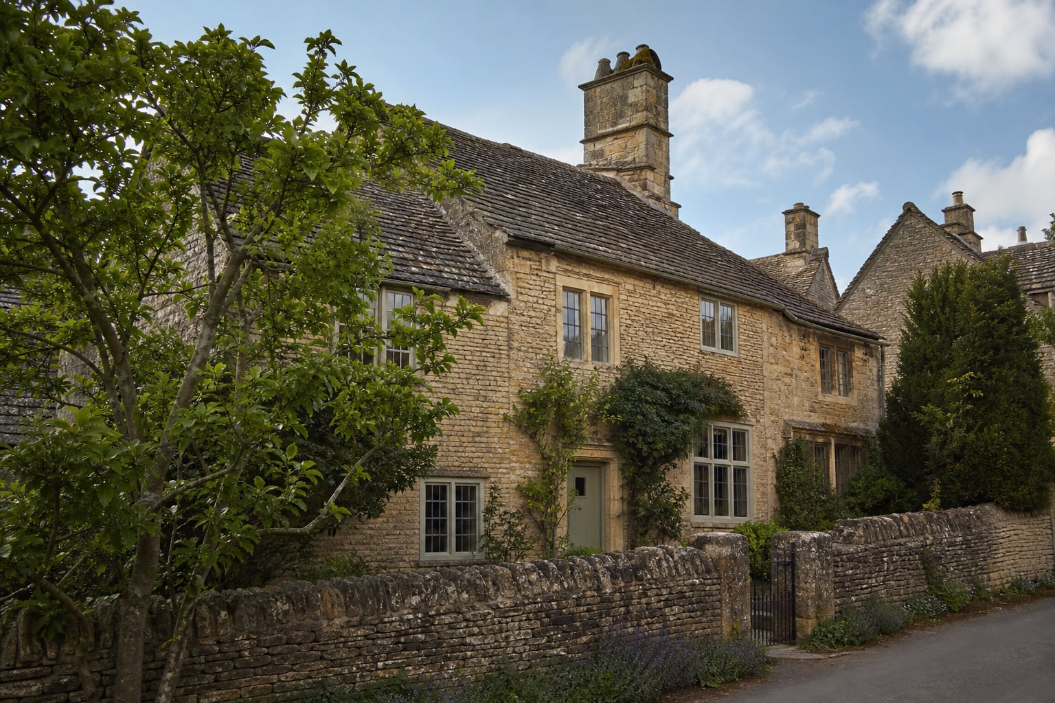 Listed Tetbury stone cottage street elevation