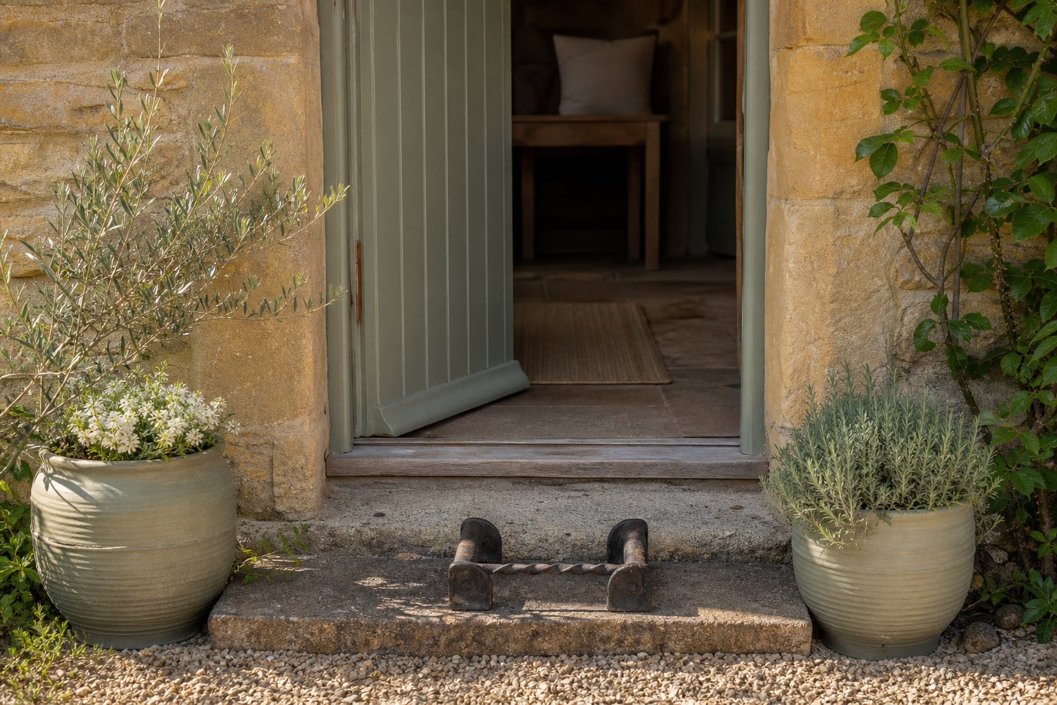 Porch threshold on Cotswold stone
