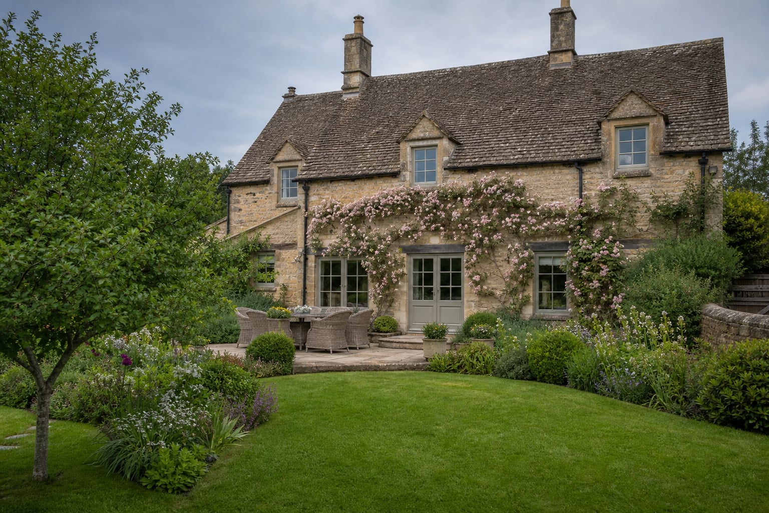 Garden path approaching the cottage porch